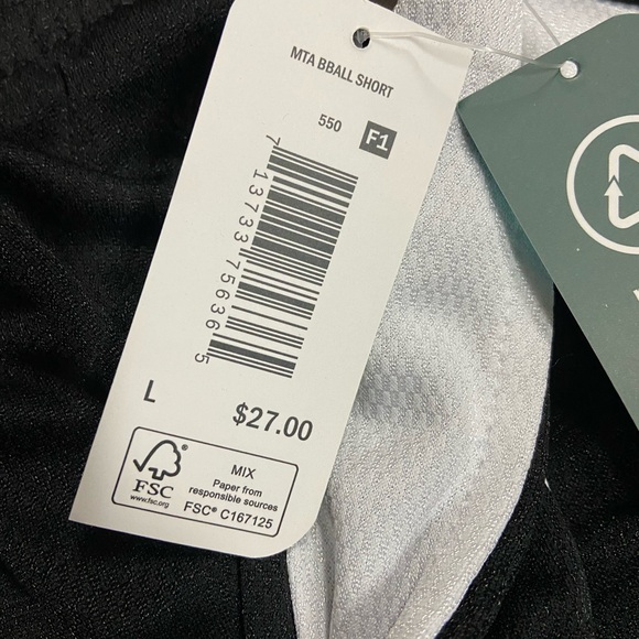 MTA Sport Black And White Basketball Shorts Size Large Nwt - Picture 3 of 4